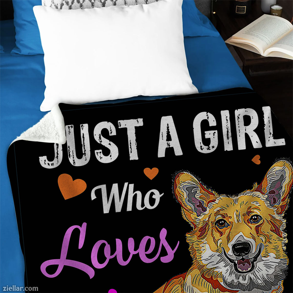 Just a Girl Who Loves Corgis Quilt Blanket, Fleece Blanket Dog Lover Gift Cute Cartoon Art