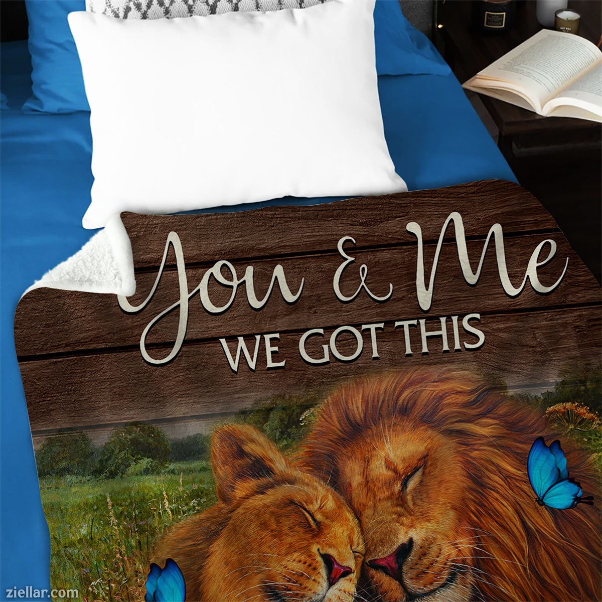 You & Me Quilt Blanket, Fleece Blanket Lion Couple with Butterflies Romantic Gift for Wife