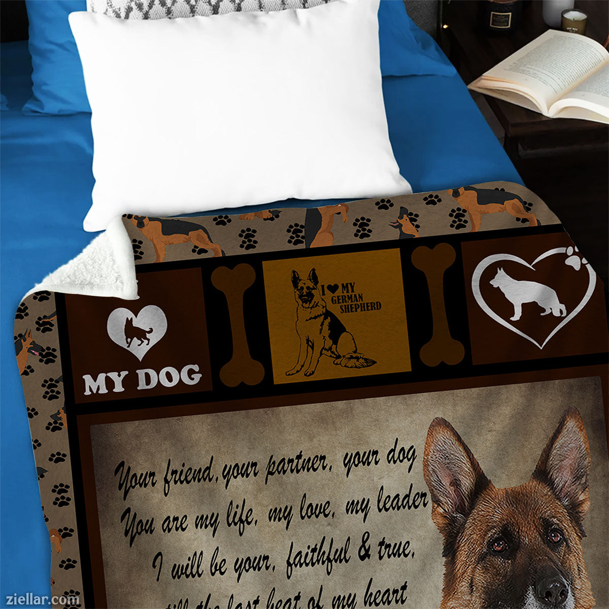 German Shepherd Quilt Blanket, Fleece Blanket Dog Memorial Gift for Pet Lovers