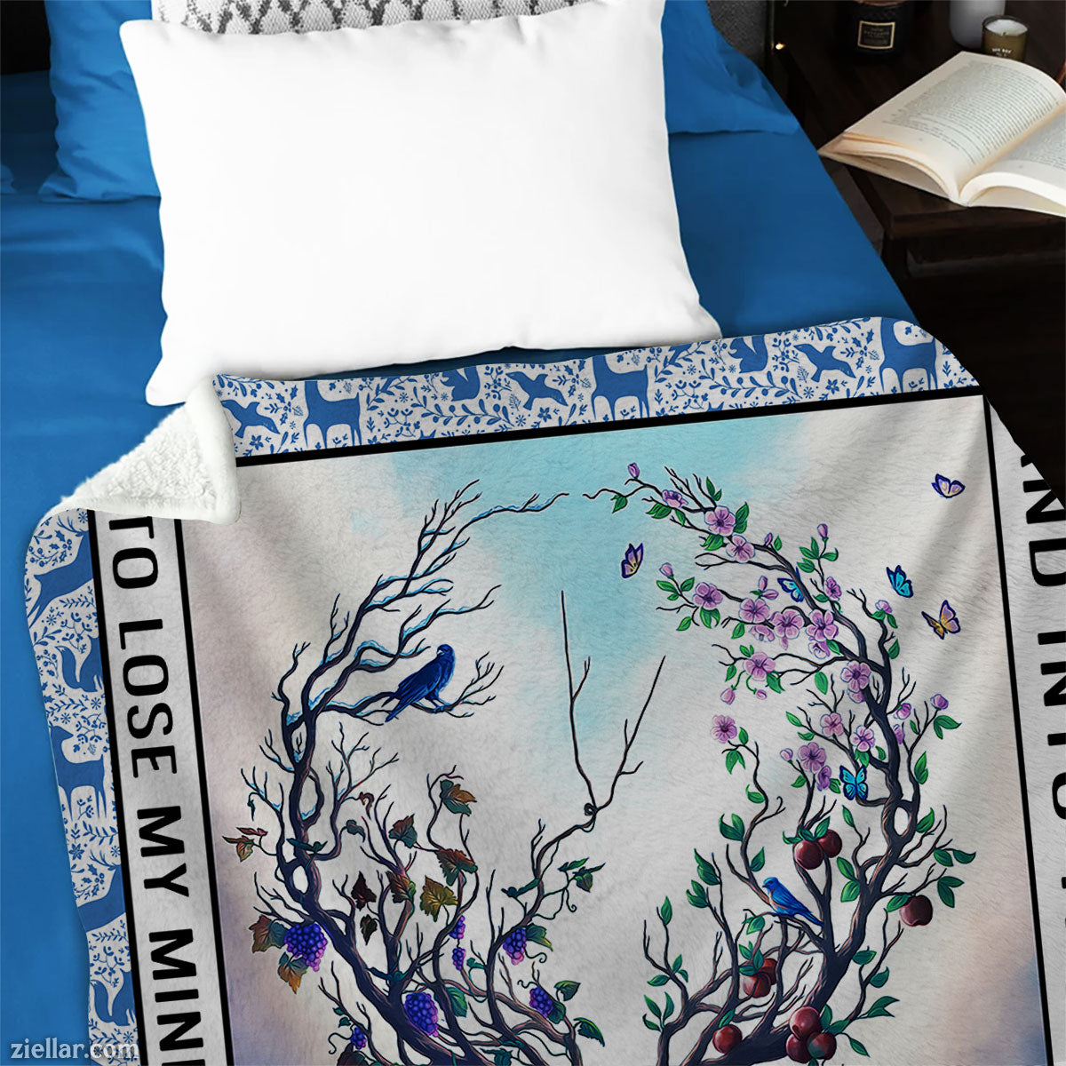 Deer Spirit Quilt Blanket, Fleece Blanket Inspirational Forest Design with Tree of Life