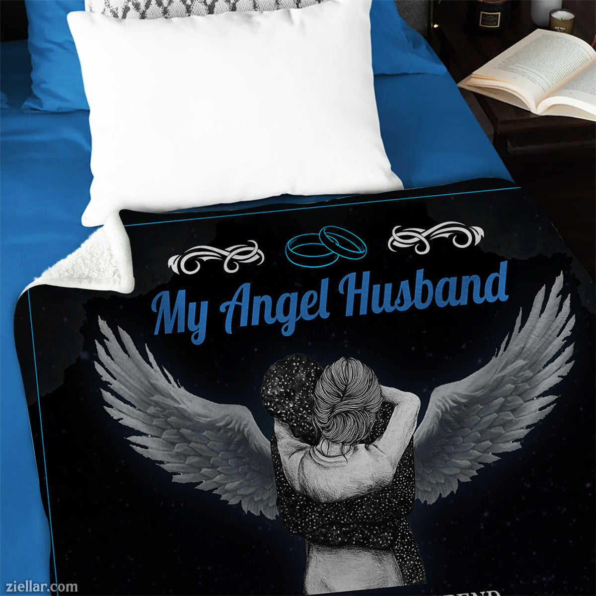 To My Angel Husband Quilt Blanket, Fleece Blanket Memorial Dove Sky Theme, Custome Name Option