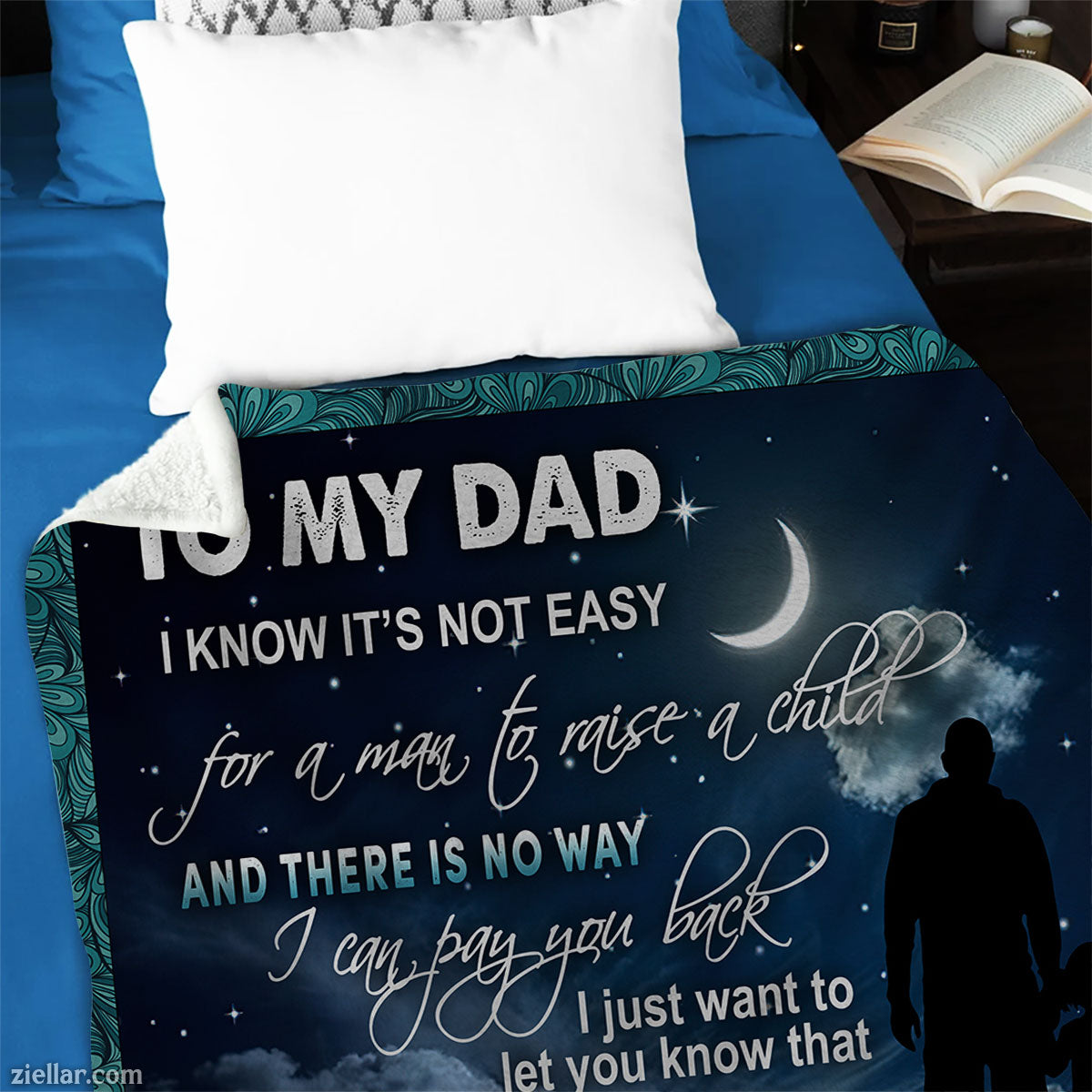 To My Dad Quilt Blanket, Fleece Blanket Blue Starry Night Theme Gift from Son, Custome Name Gift