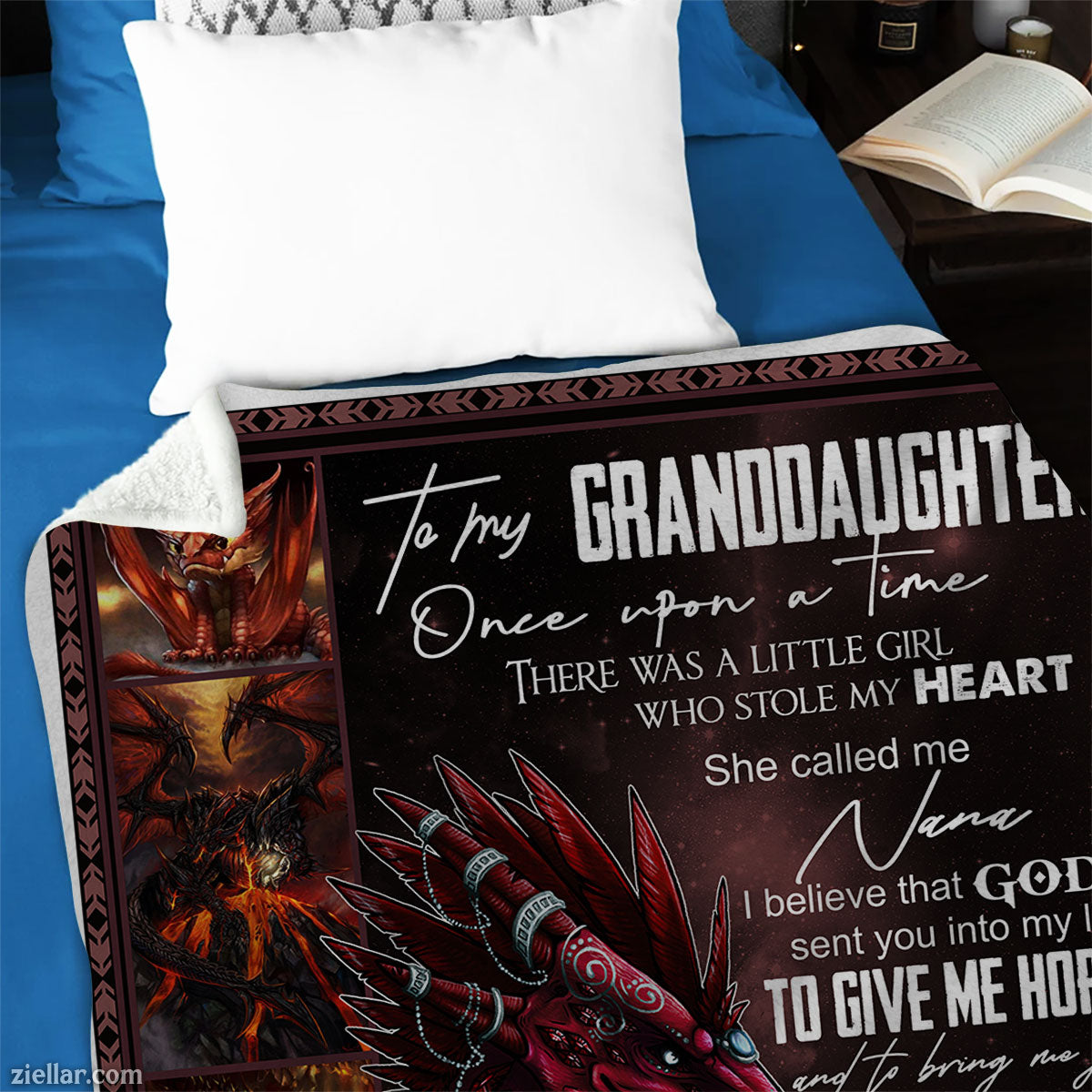 To My Granddaughter Quilt Blanket, Fleece Blanket Dragon and Fire Fantasy Art, Custome Name Gift