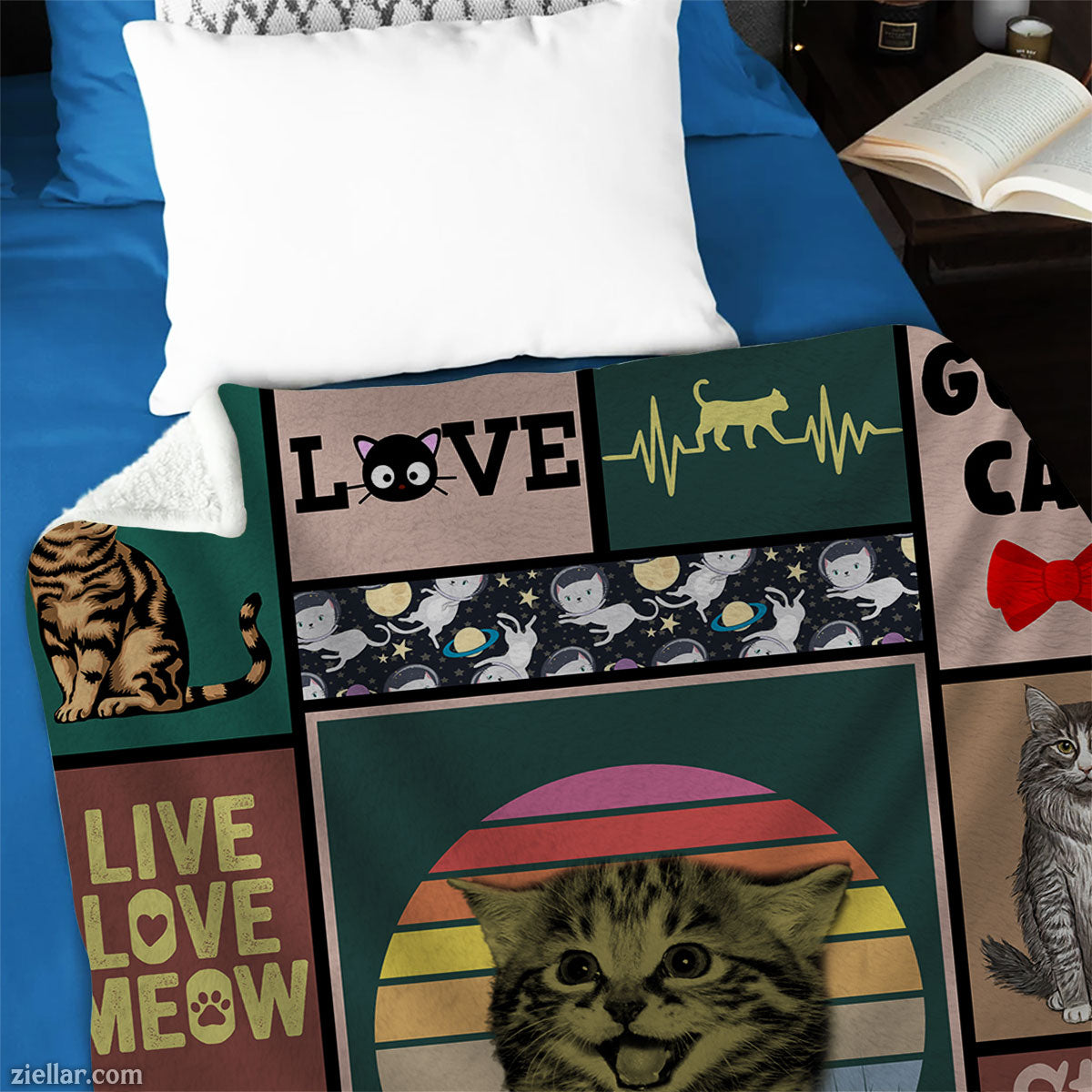 Show Me Your Kitties Quilt Blanket, Fleece Blanket Cat Lover Collage Gift with Cute Sayings