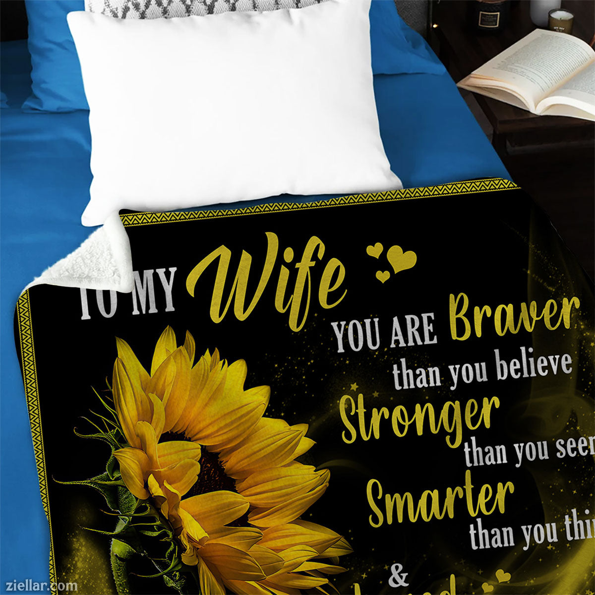 To My Wife Quilt Blanket, Fleece Blanket Sunflower Gift from Husband with Heartfelt Words, Personalized