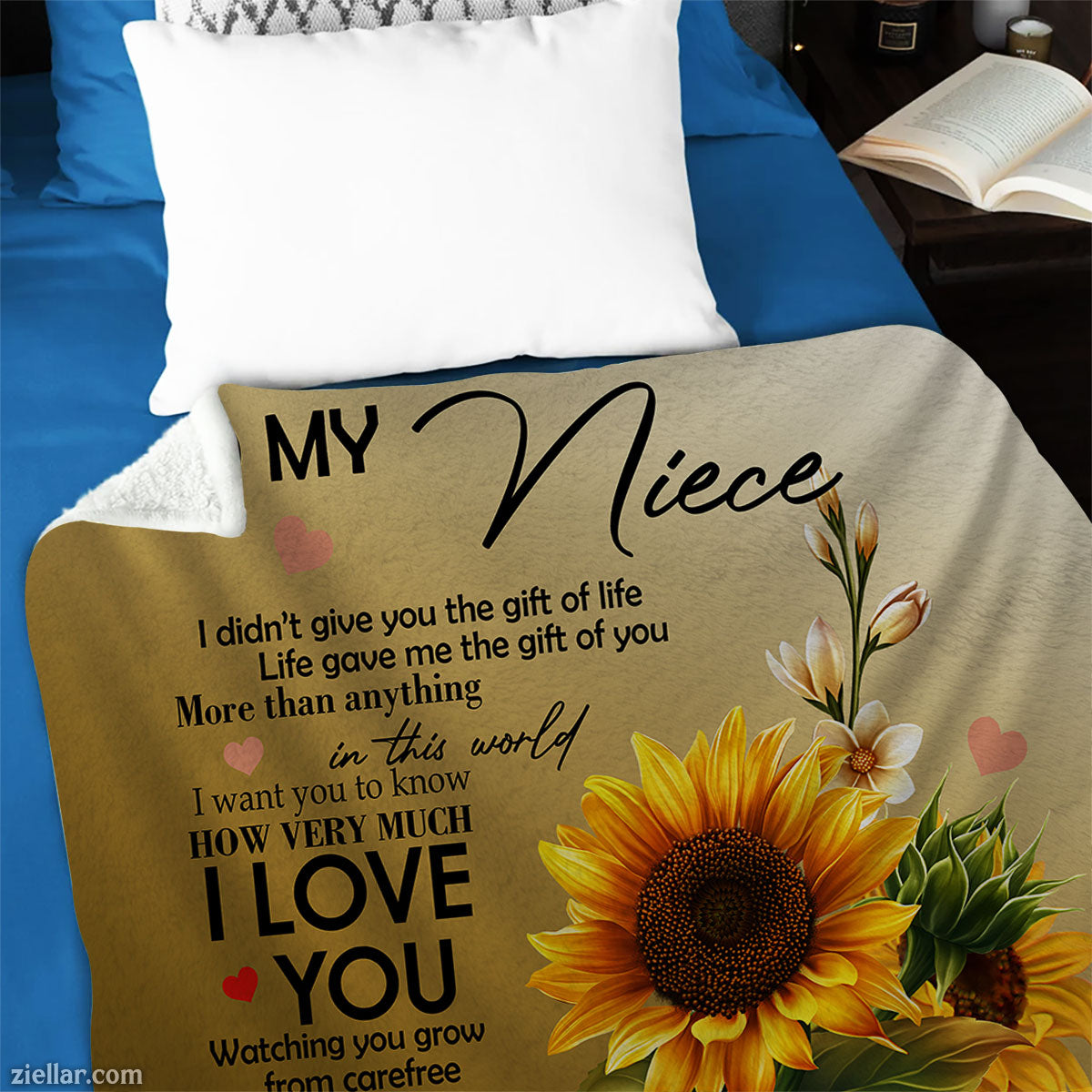 To My Niece Quilt Blanket, Fleece Blanket Sunflower Gift from Aunt with Inspiring Message, Custome Name