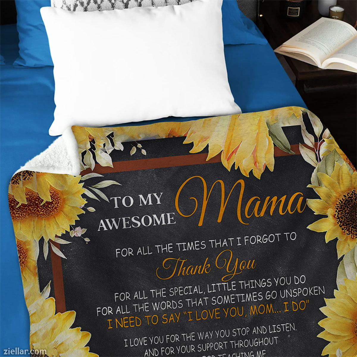 To My Awesome Mama Quilt Blanket, Fleece Blanket Sunflower and Floral Thank You Gift, Custome Name