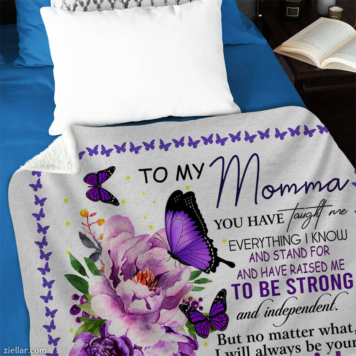 To My Momma Quilt Blanket, Fleece Blanket Purple Floral Design Gift from Daughter, Custome Name