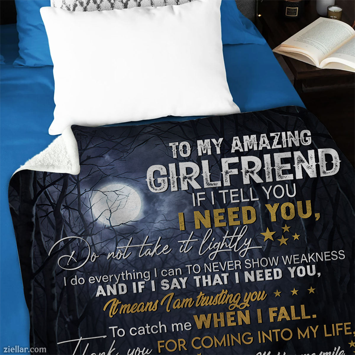 To My Amazing Girlfriend Quilt Blanket, Fleece Blanket Wolf Night Sky Theme, Custome Name