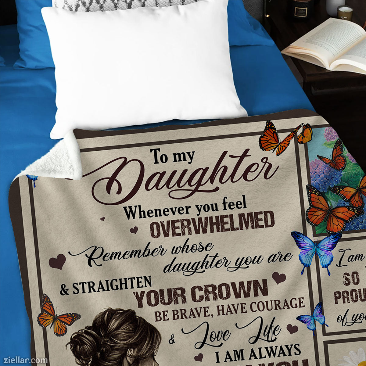 To My Daughter Quilt Blanket, Fleece Blanket Uplifting Lion Gift from Dad to Daughter