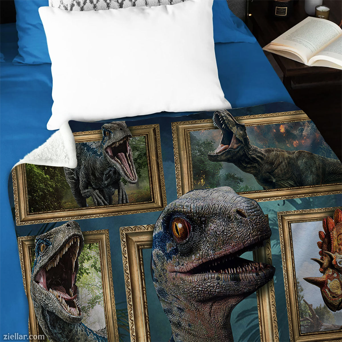 Dinosaur Collage Quilt Blanket, Fleece Blanket Prehistoric T-Rex Jurassic Theme Gift for Kids