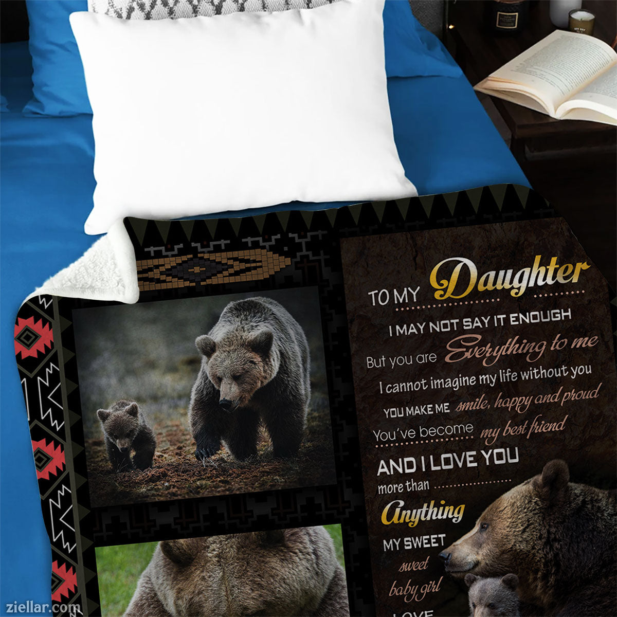 Bear and Cub Quilt Blanket, Fleece Blanket Forest Wildlife Animal Scene, Custome Name Option