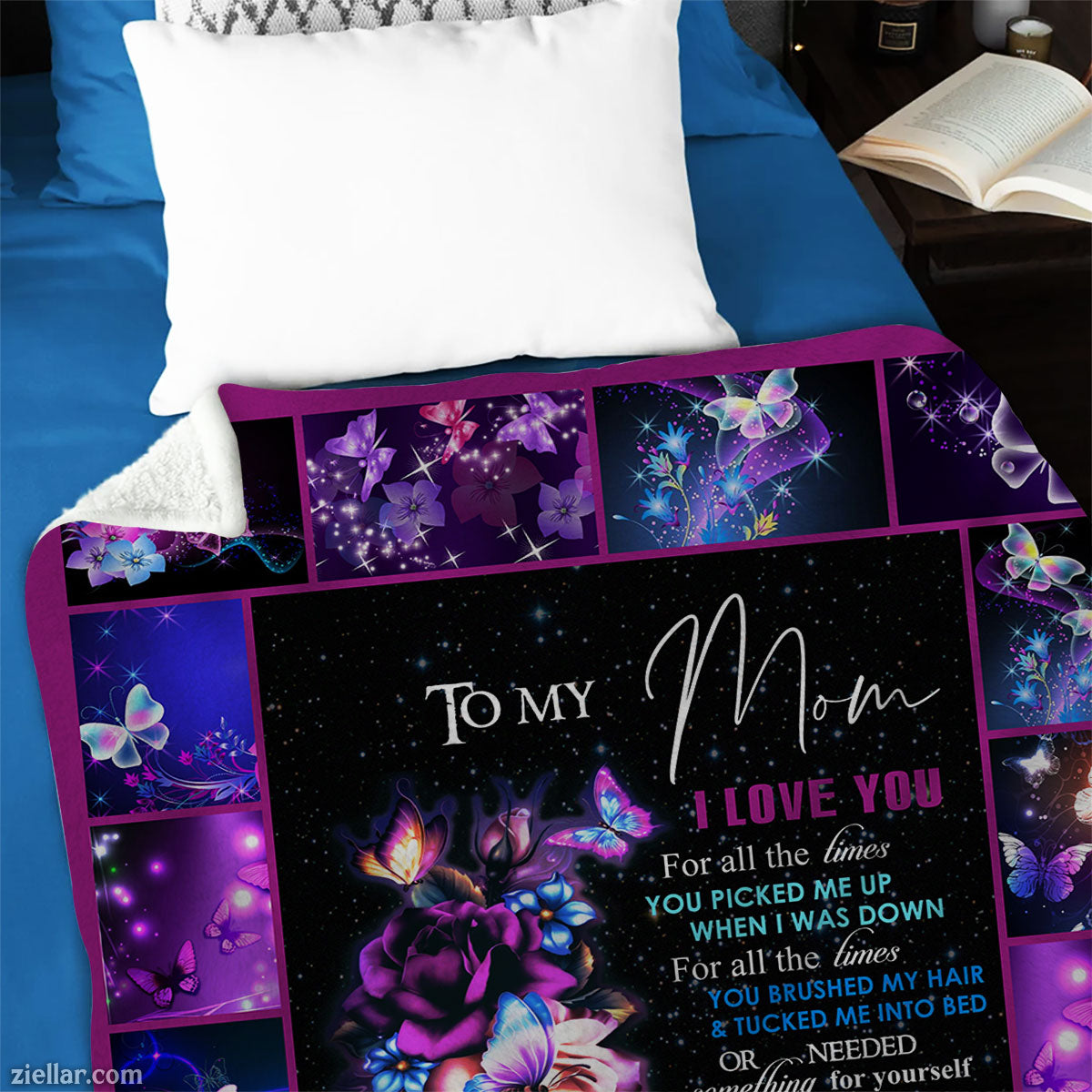 To My Mom Quilt Blanket, Fleece Blanket Purple Floral Galaxy Gift from Daughter, Custome Name