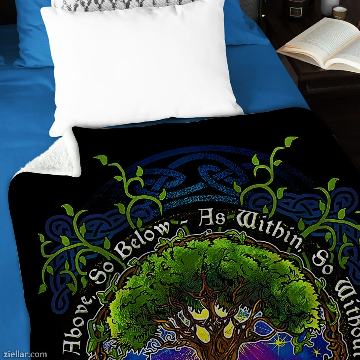 Celtic Tree of Life Quilt Blanket, Fleece Blanket Spiritual Forest Owl Design Gift Idea