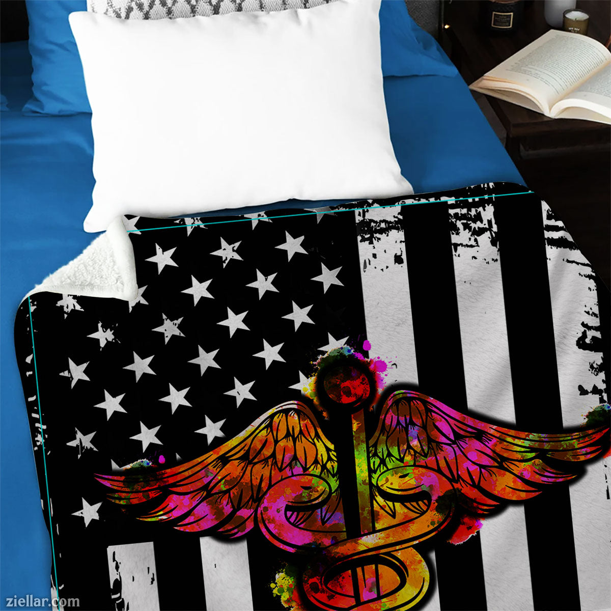 CNA Nurse Quilt Blanket, Fleece Blanket American Flag Medical Theme for Healthcare Workers