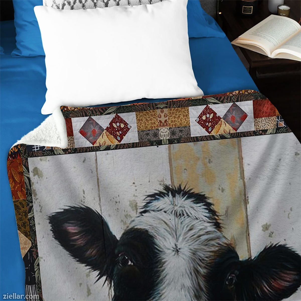 Cow Quilt Blanket, Fleece Blanket Rustic Country Farmhouse Animal Lover Gift with Cute Cow