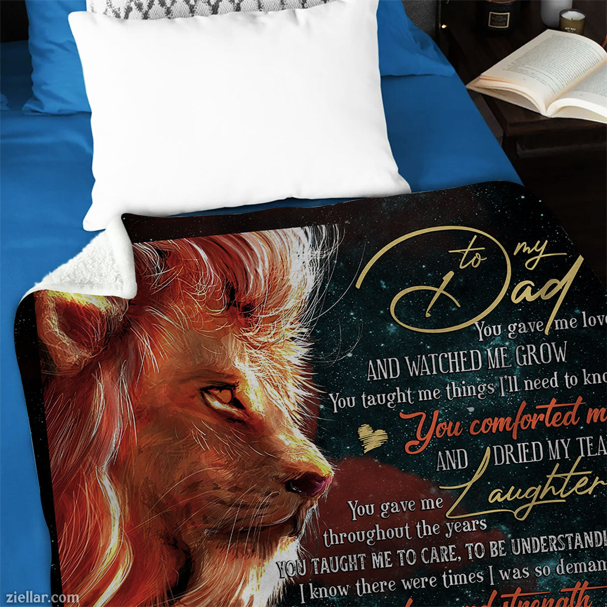 To My Dad Quilt Blanket, Fleece Blanket Lion and Cub Art with Loving Message, Custome Name