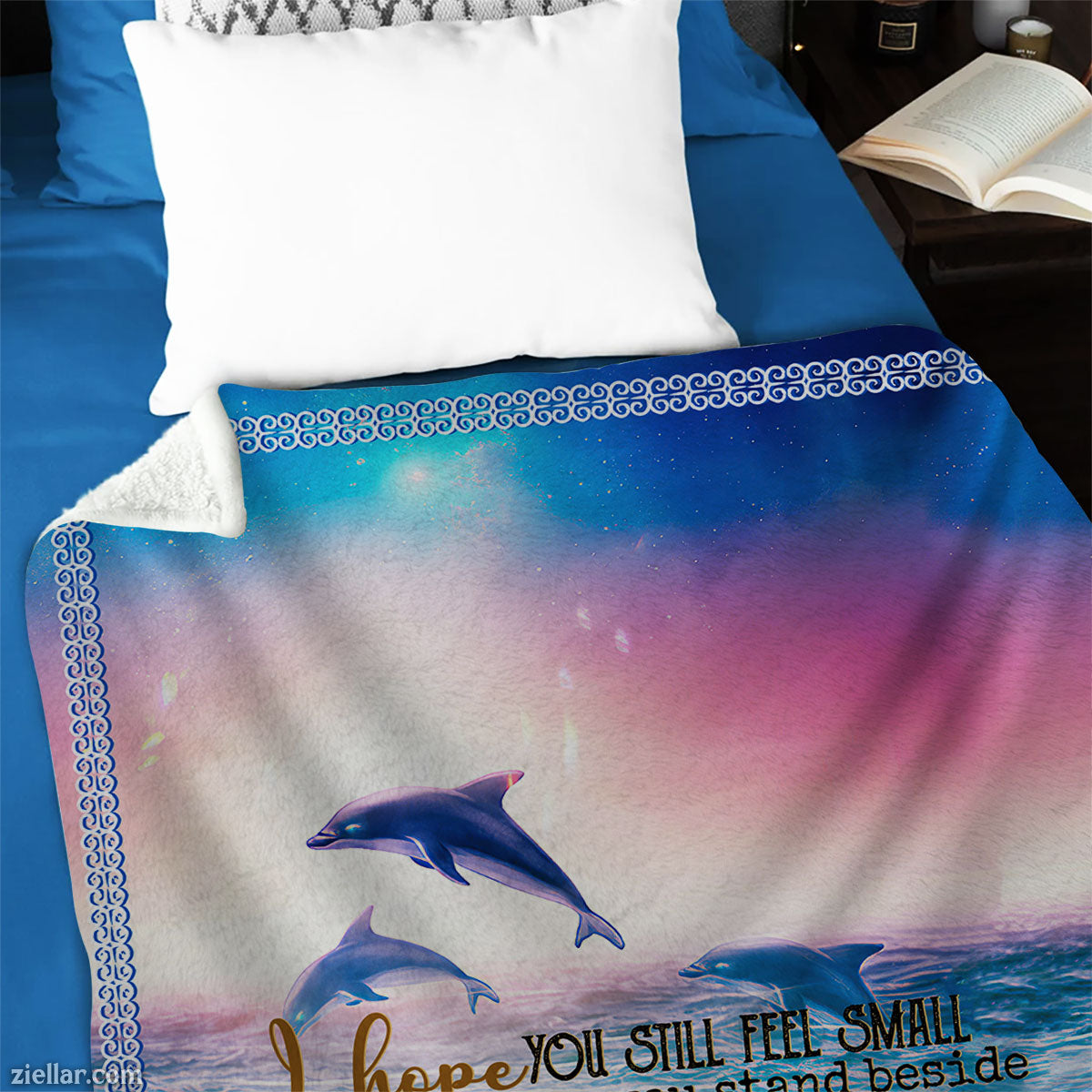 Dolphin Ocean Sunset Quilt Blanket, Fleece Blanket Beach Lover or Sea Life Gift Design
