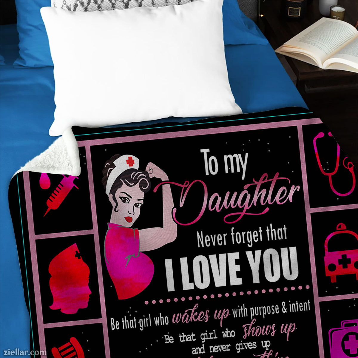 To My Daughter Quilt Blanket, Fleece Blanket Neon Icons and Love Quote Gift, Personalized