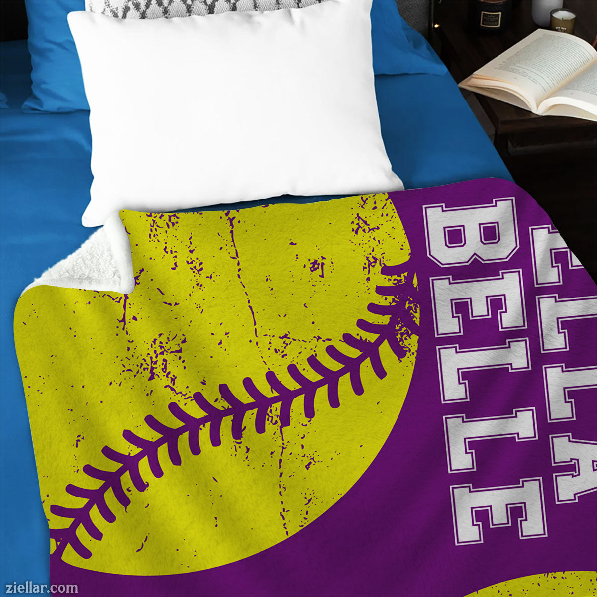Softball Player Quilt Blanket, Fleece Blanket with Name and Number, Custome Name Option