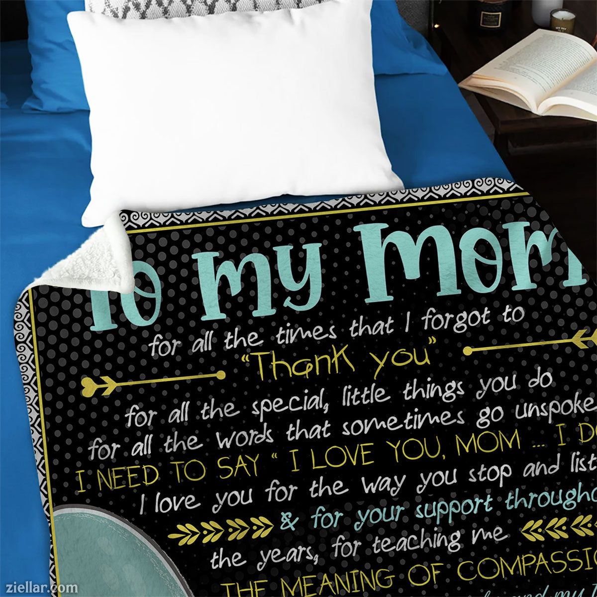 To My Mom Quilt Blanket, Fleece Blanket Elephant and Moon Art from Daughter, Personalized