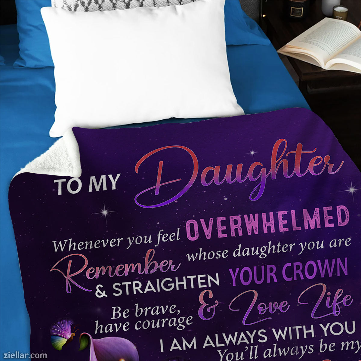 To My Daughter Quilt Blanket, Fleece Blanket Purple Floral Art from Mom, Custome Name