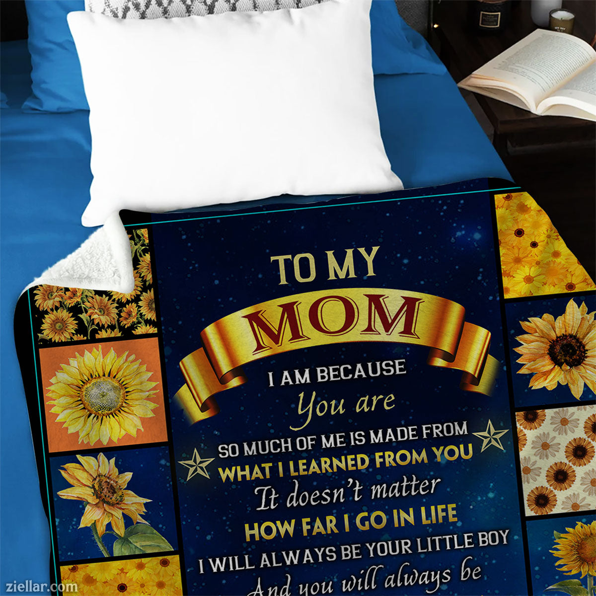 To My Mom Quilt Blanket, Fleece Blanket Sunflower Patchwork Art, Custome Name Option