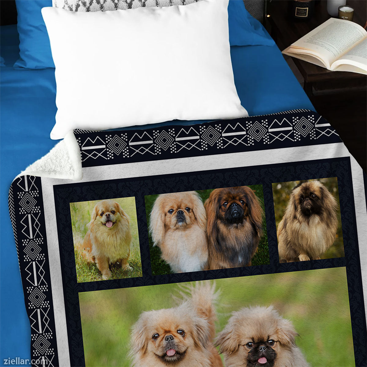 Pekingese Dog Quilt Blanket, Fleece Blanket Cute Pet Lover Gift for Dog Mom, Custome Name