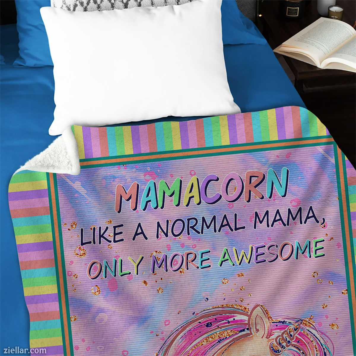 Mamicorn Unicorn Quilt Blanket, Fleece Blanket Gift for Mom from Daughter, Personalized