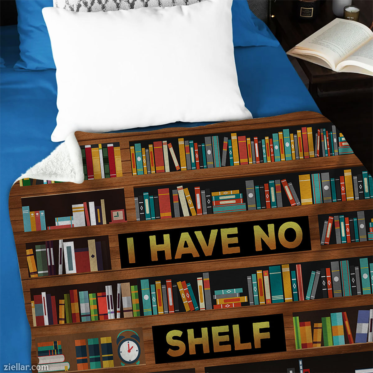 Bookshelf Print Quilt Blanket, Fleece Blanket Funny Reading Gift for Bookworms