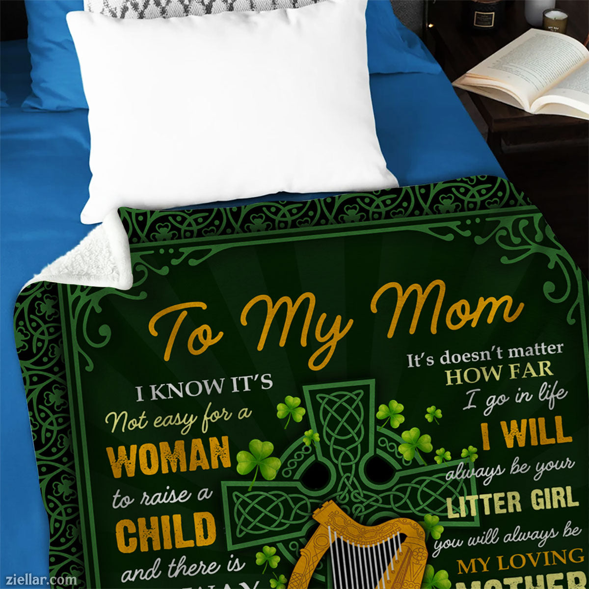 To My Mom Quilt Blanket, Fleece Blanket Irish Celtic Gift from Daughter, Personalized