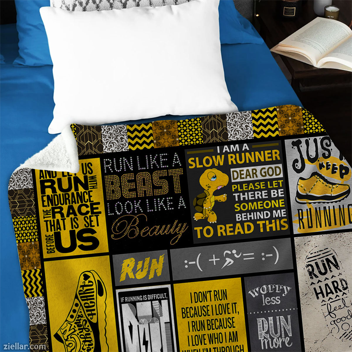 Runner Life Quilt Blanket, Fleece Blanket Gift for Runners, Marathoners, Joggers