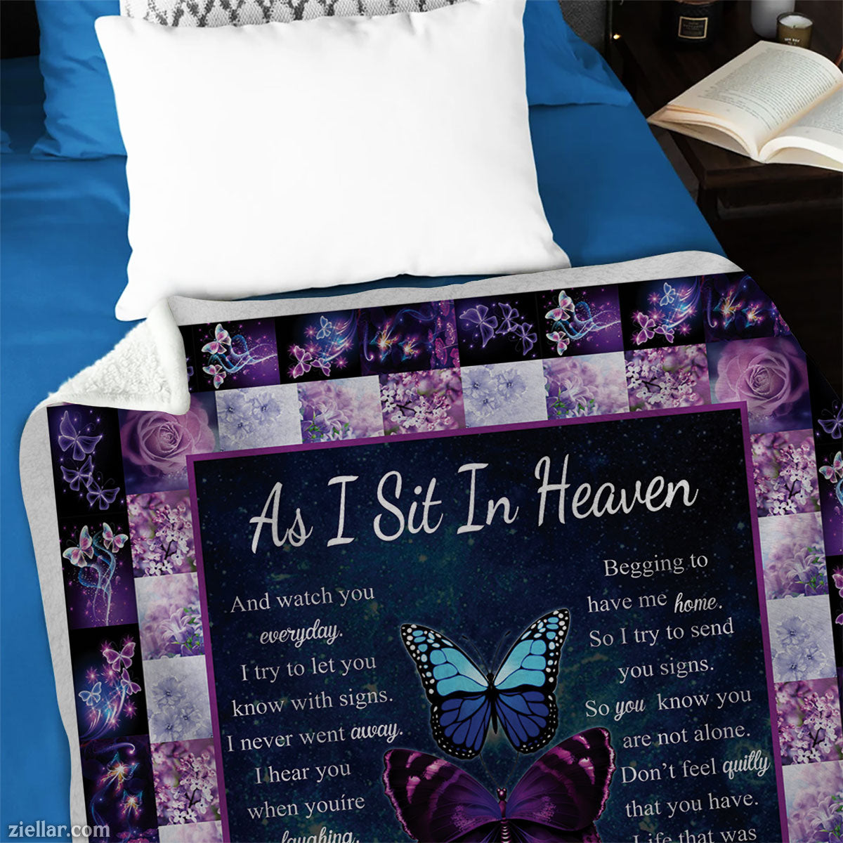 Butterfly Heaven Poem Quilt Blanket, Fleece Blanket Sympathy Memorial Gift, Personalized