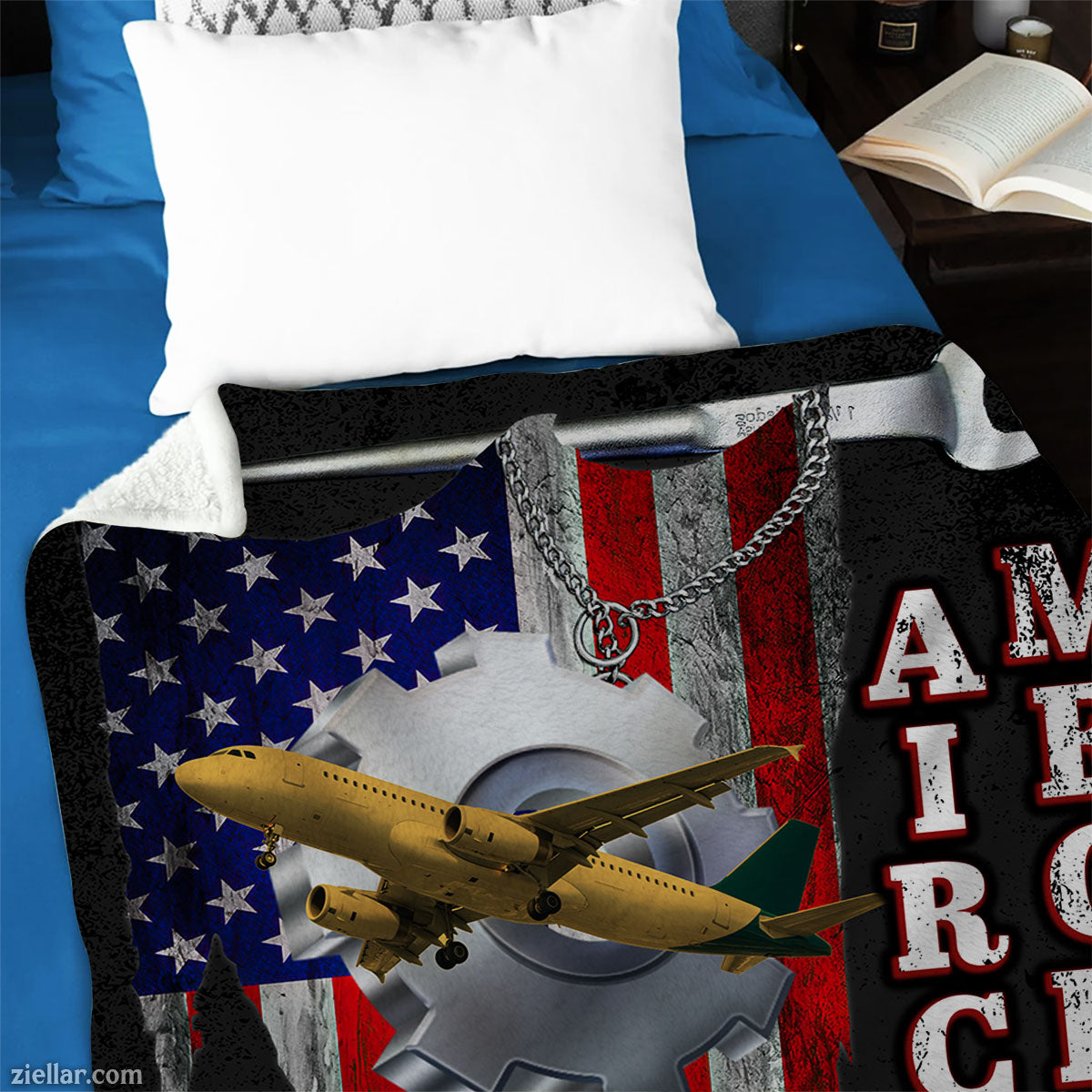 Aircraft Mechanic Quilt Blanket, Fleece Blanket American Flag Patriotic Gift
