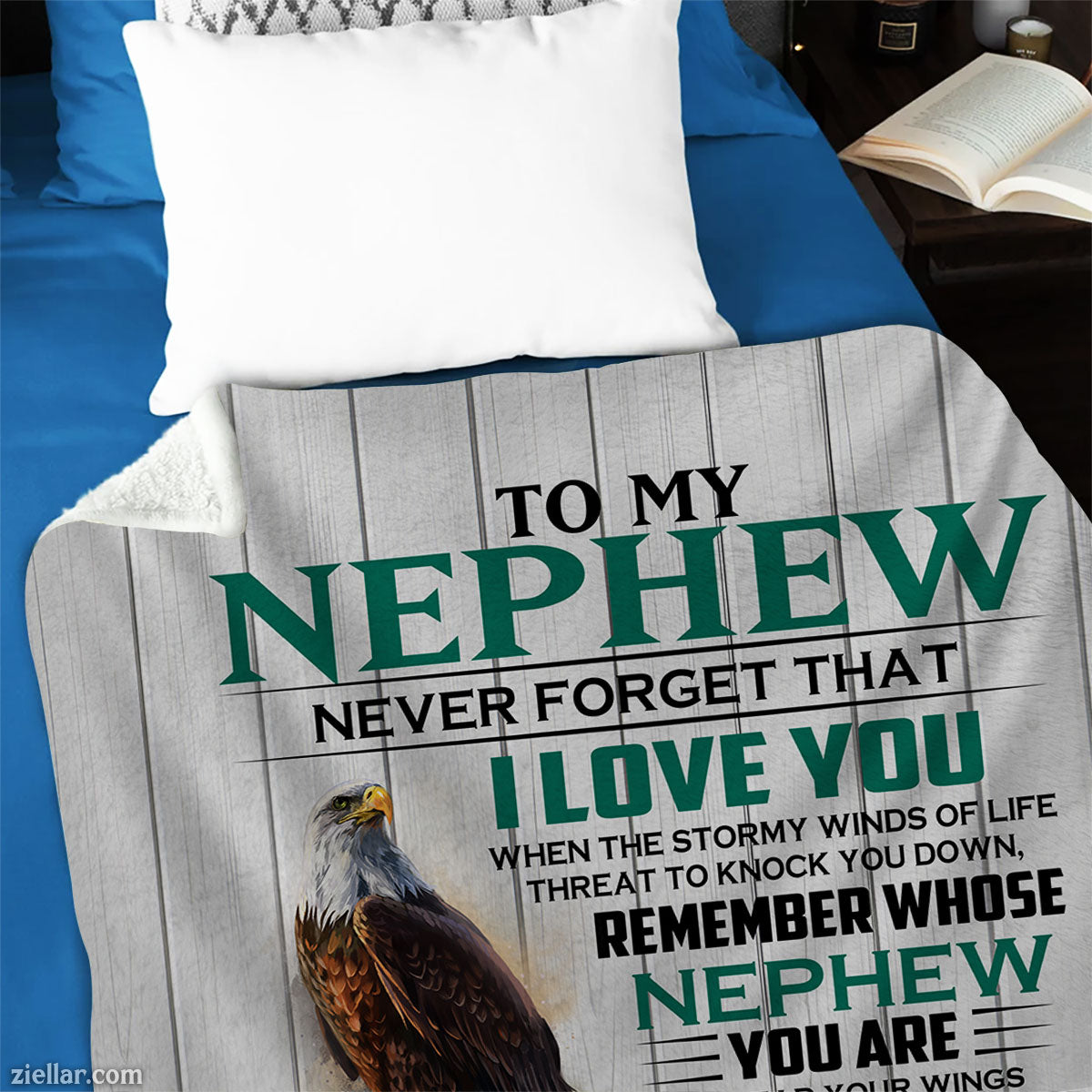 To My Nephew Quilt Blanket, Fleece Blanket Eagle Themed Motivational Gift from Aunt
