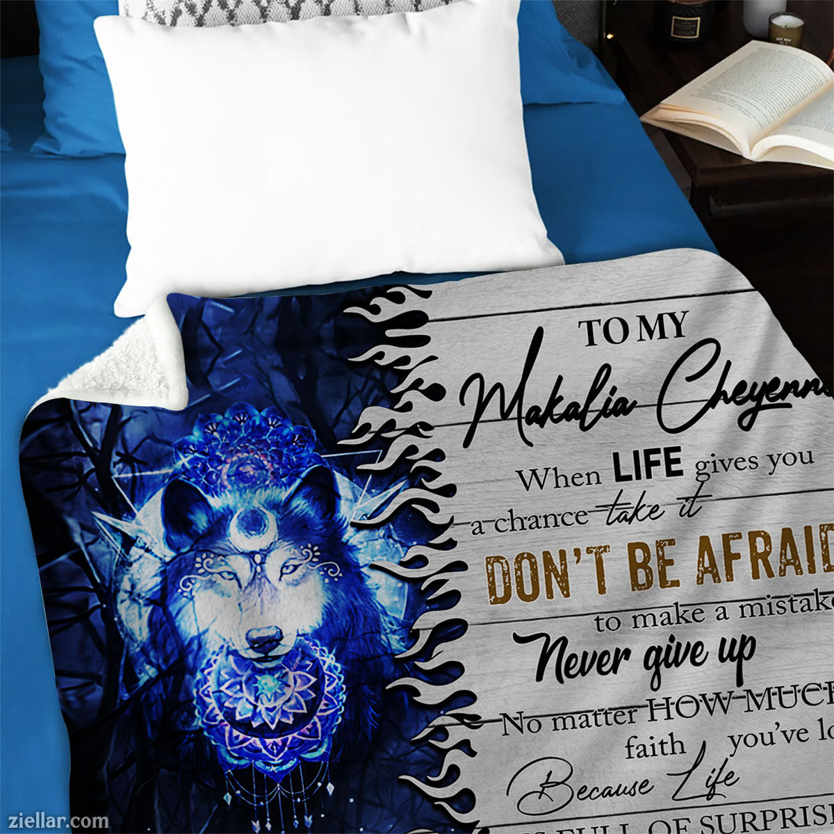 To My Daughter Quilt Blanket, Fleece Blanket Gift with Lion and Wolf Inspirational Art