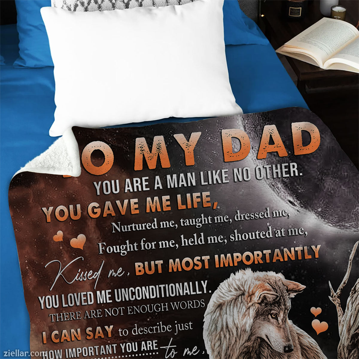 To My Dad Quilt Blanket, Fleece Blanket Thank You Gift from Son with Wolf Design