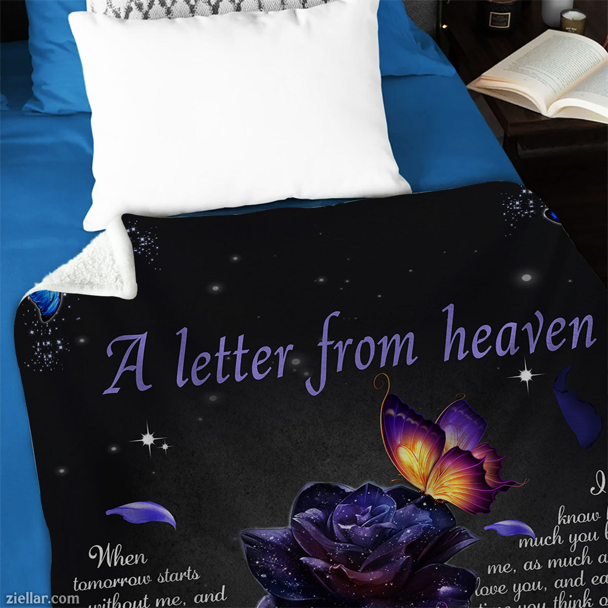 A Letter from Heaven Quilt Blanket, Fleece Blanket Memorial Gift with Floral Design