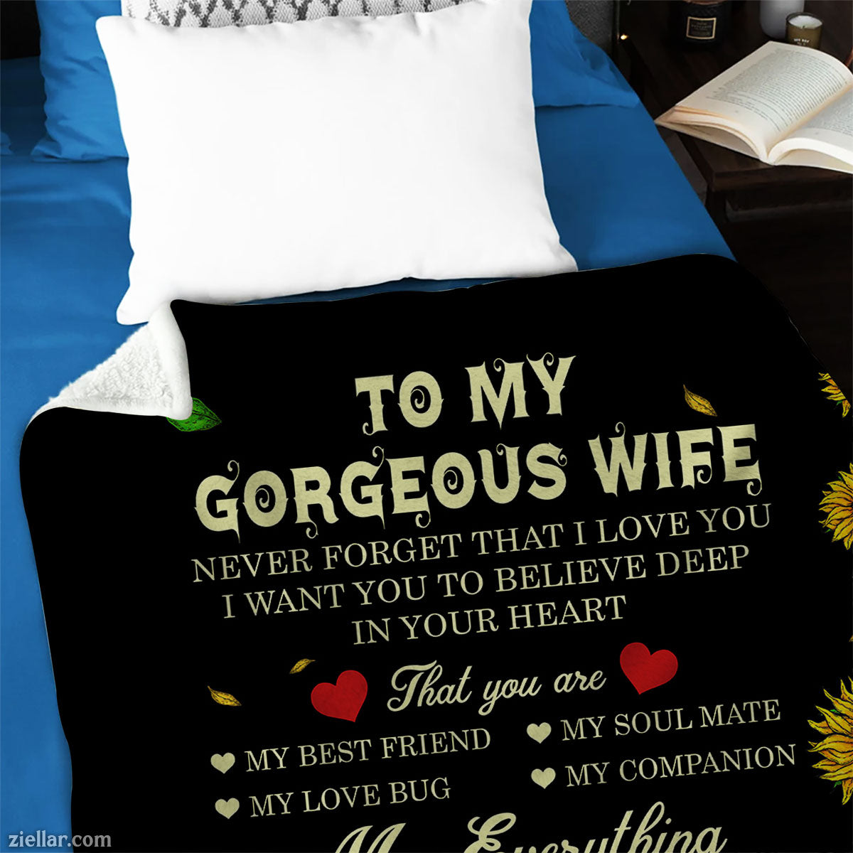 To My Gorgeous Wife Quilt Blanket, Fleece Blanket with Sunflowers and Love Rings