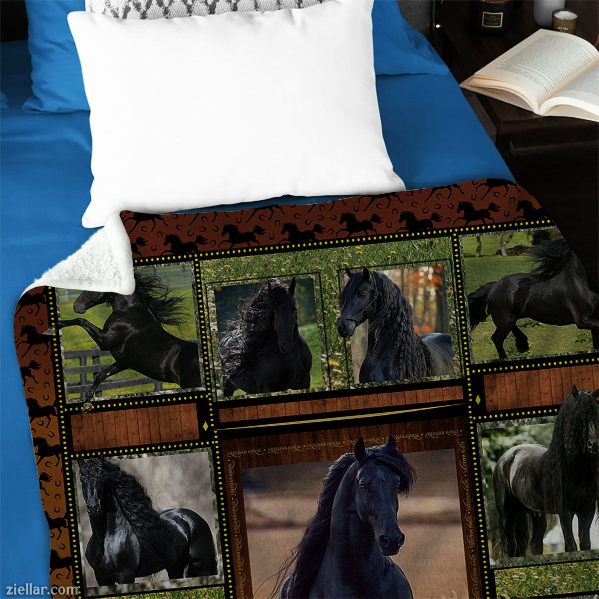 Black Dog Quilt Blanket, Fleece Blanket with Nature Background and Dog Portraits