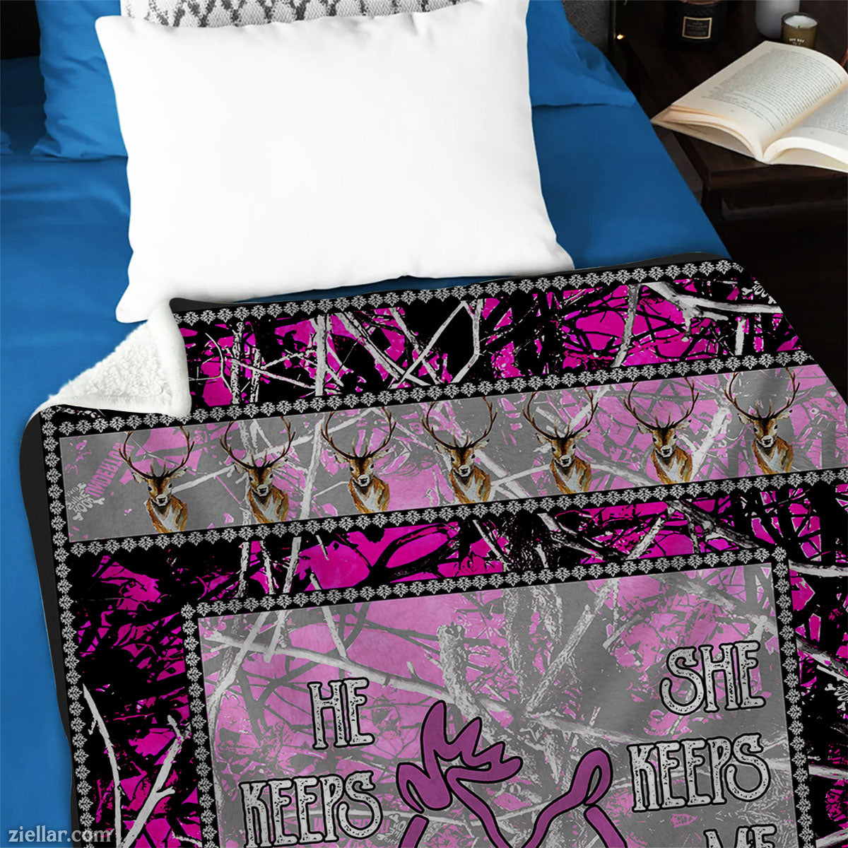 Love Makes Me Whole Quilt Blanket, Fleece Blanket with Heart and Deer Tribal Artwork