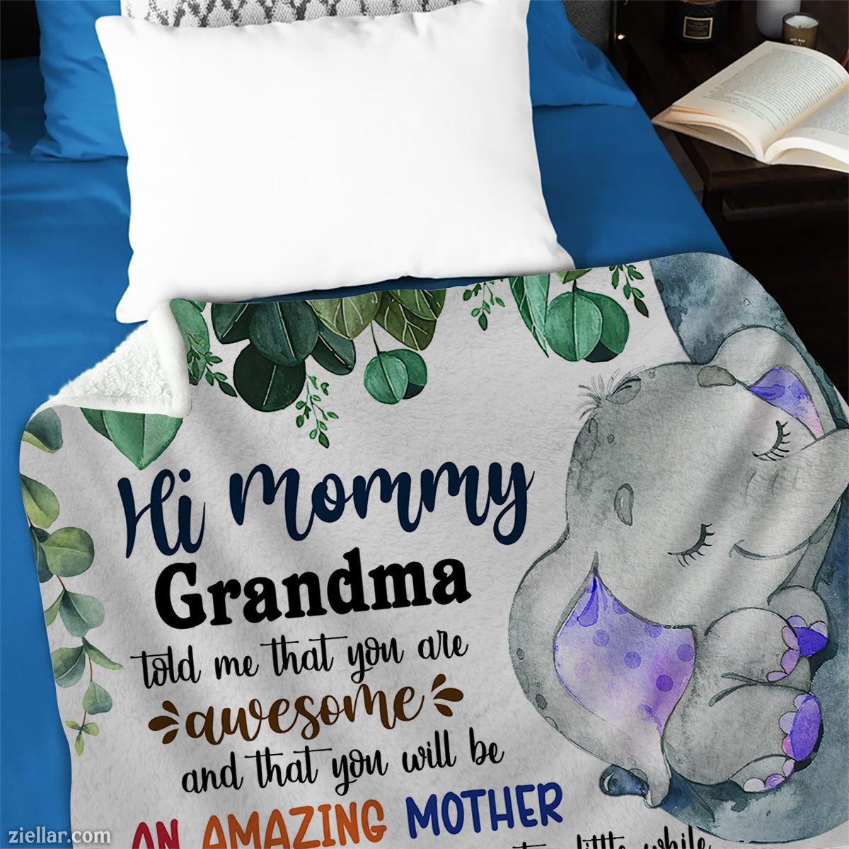 To Mommy Quilt Blanket, Fleece Blanket Gift for Grandma with Baby Sloth and Greenery
