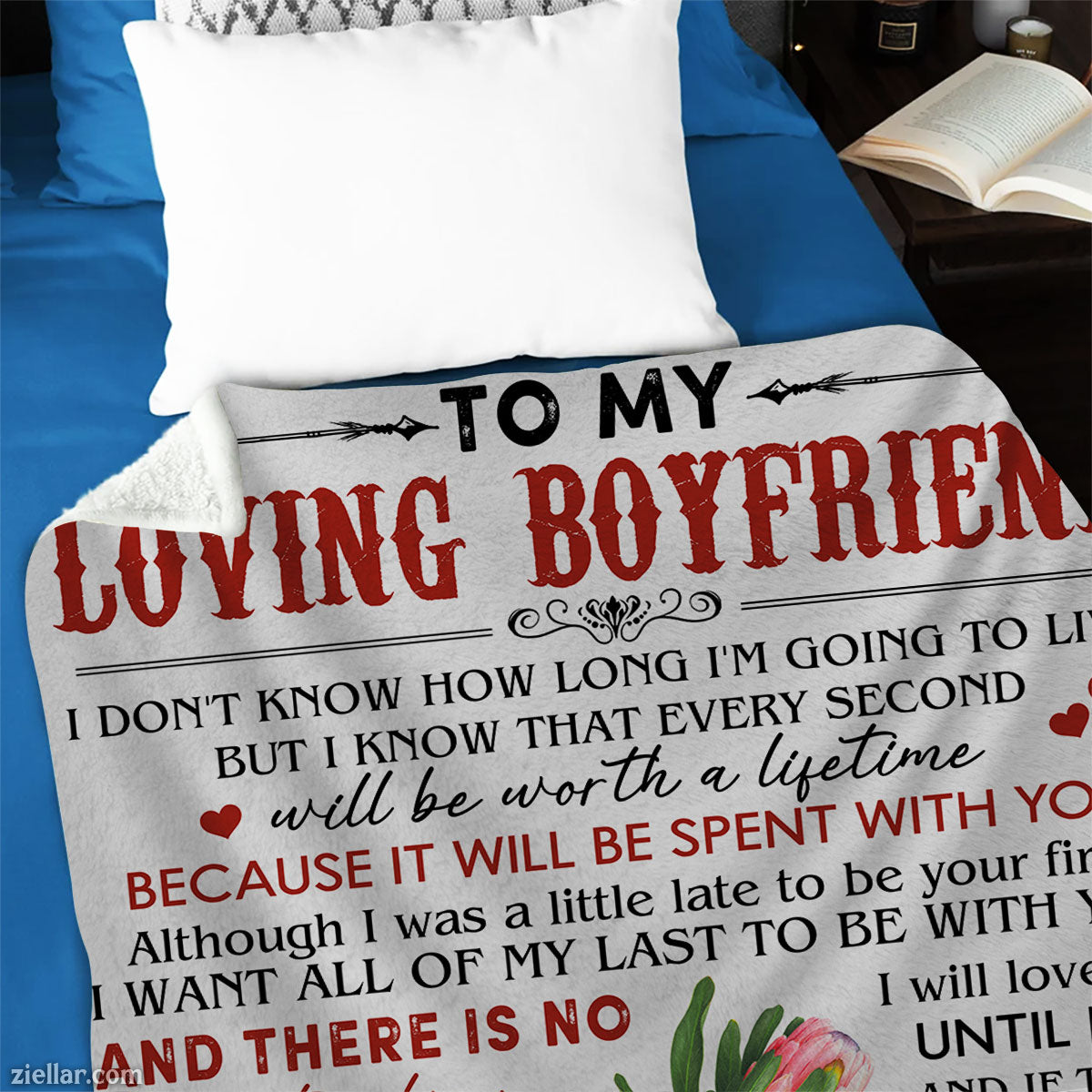 To My Loving Boyfriend Quilt Blanket, Fleece Blanket with Romantic Note and Cactus Art