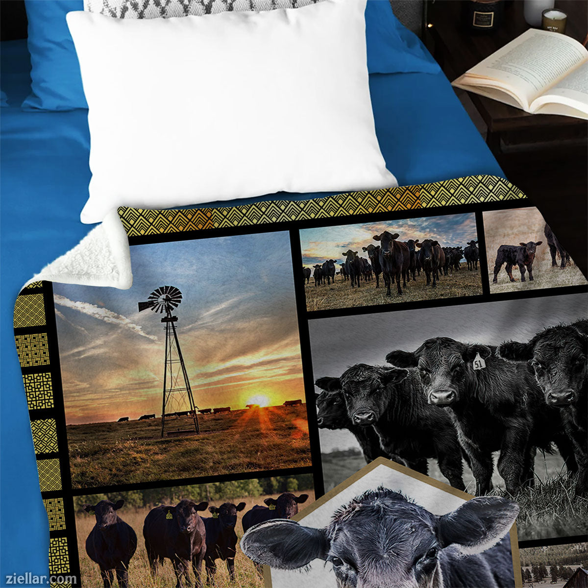 Farm Life Quilt Blanket, Fleece Blanket with Cows, Pasture, and Rustic Country Theme