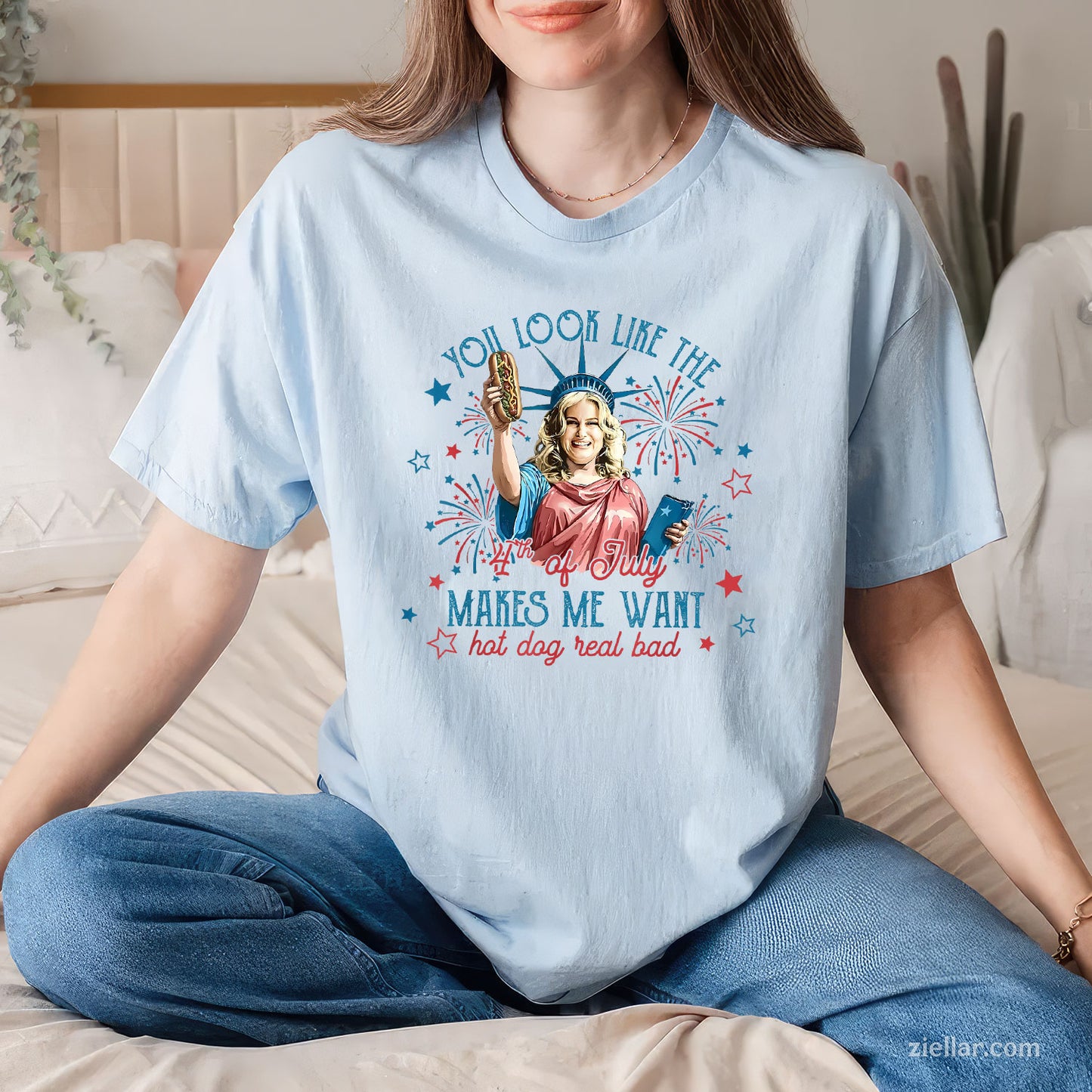 You Look Like 4th Of July Makes Me Want A Hot Dog Real Bad Tee and T-Shirt, Funny Patriotic 4th of July USA Freedom T-Shirt for Adults