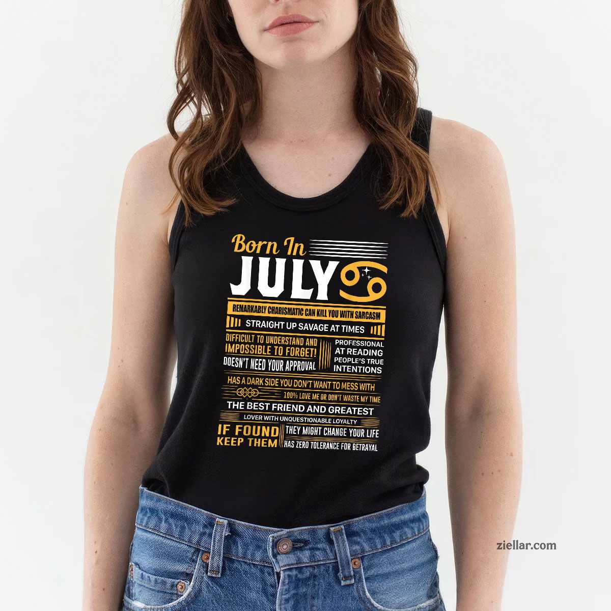July Birthday Gifts - Born In Cancer Tank Top Shirt, Patriotic USA Independence Day Gift