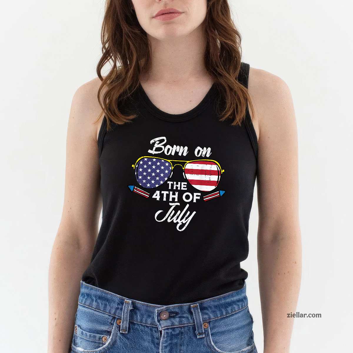 Born On The 4th Of July Sunglasses Fourth Birthday Patriot Tank Top Shirt