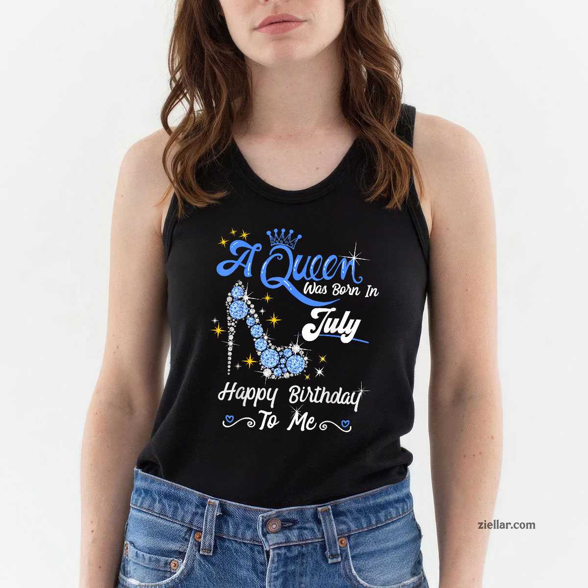 A Queen was Born in July Happy Birthday To Me High Heel Tank Top Shirt