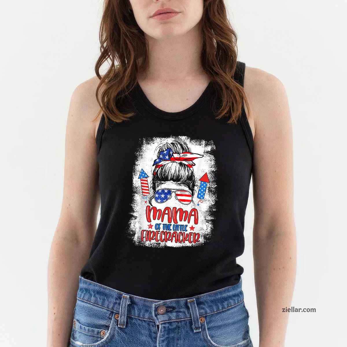 Mama Of The Little Firecracker 4th of July Birthday For Mom Tank Top Shirt