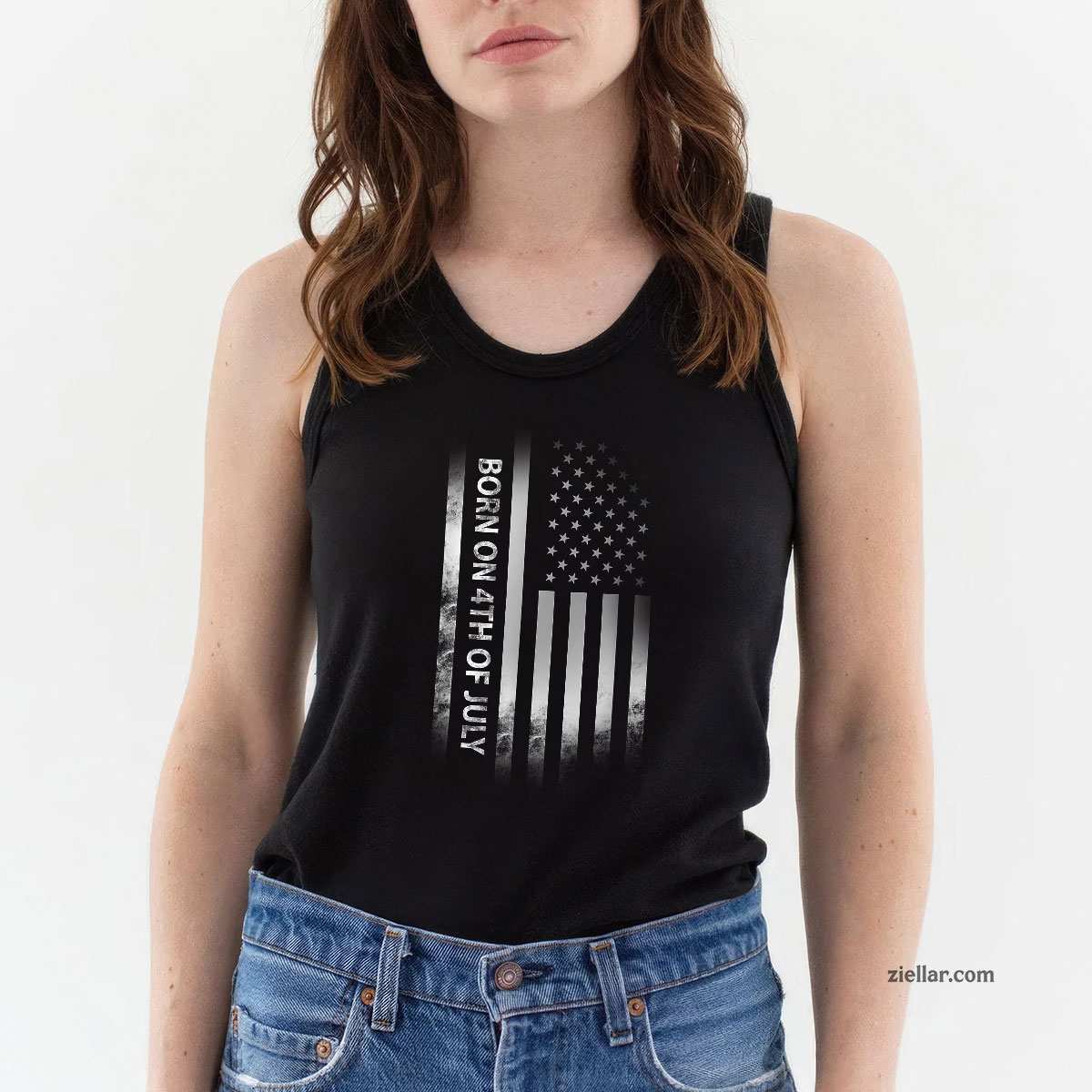 4th of July Birthday American Flag Born on the Fourth Tee Tank Top Shirt